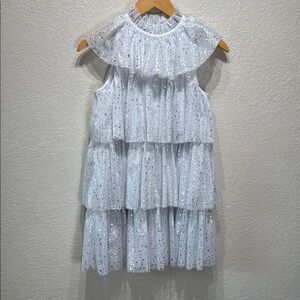 GB Girls Size Large White and Silver Lace Tiered Sleeveless Lined‎ Dress